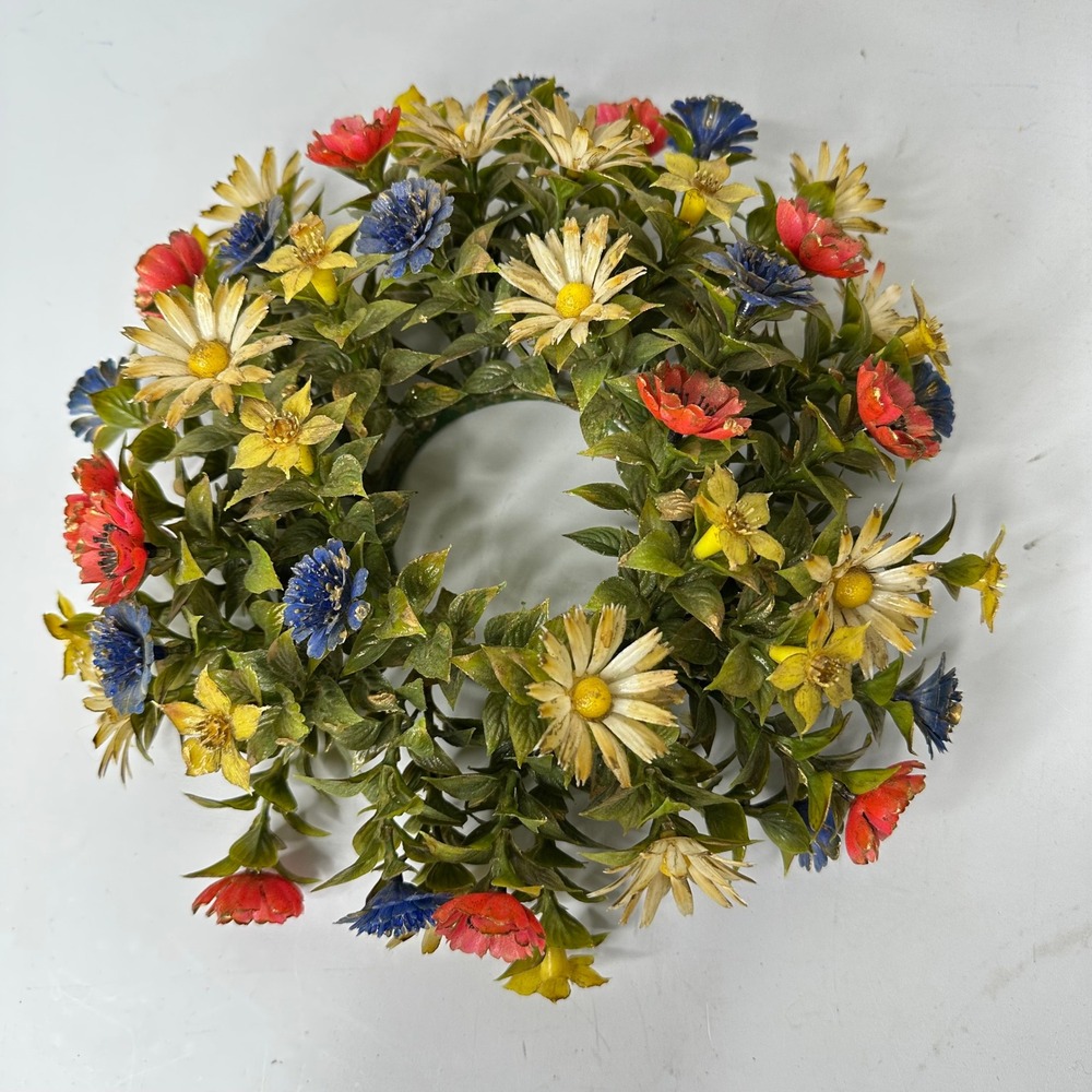 Vintage Multicolor Plastic Wildflower Candle Ring Daisy Poppy 3in Inner Diameter